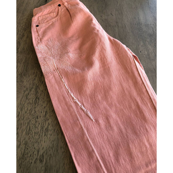 Free People v. Sandrine Rose Wide Leg High Rise Embroidered Pink Pants - 28 - Picture 7 of 10